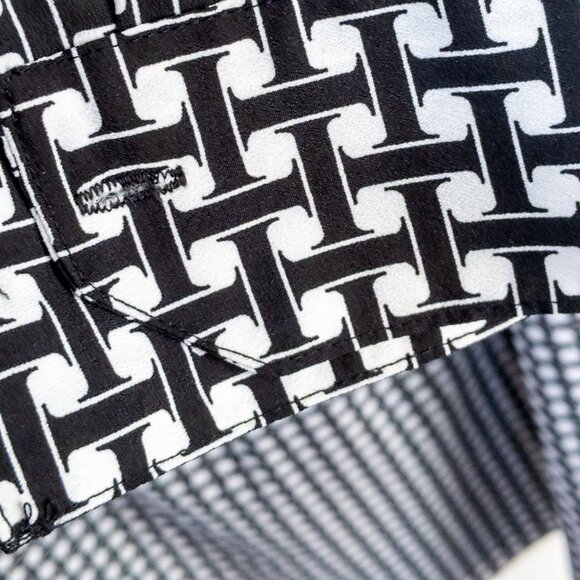 Isaac Mizrahi New York Geometric Print Monochrome Shirt Dress Size 16 Pocket - Picture 6 of 6